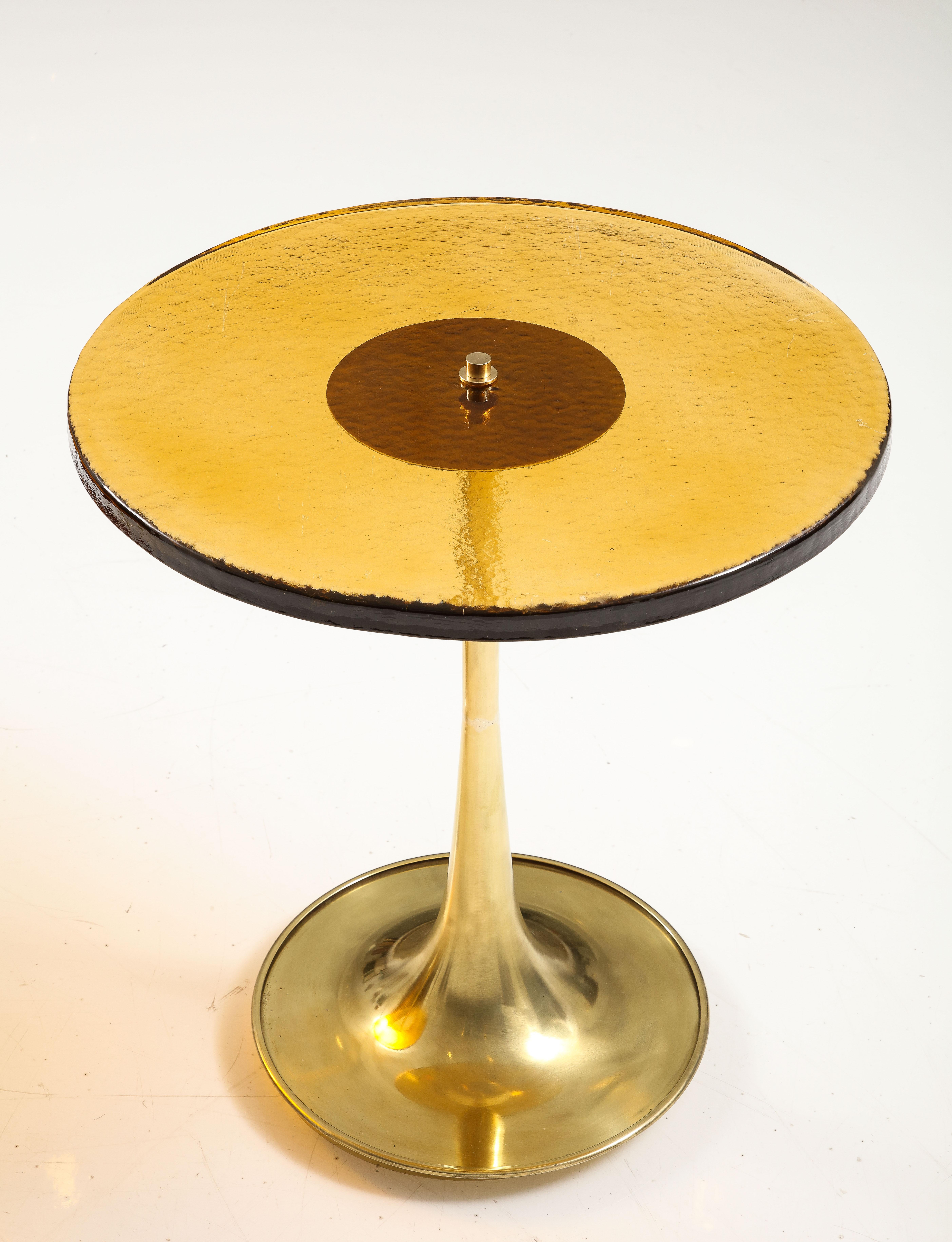 Round Amber Deep Gold Murano Glass and Brass Martini or Side Table, Italy 3