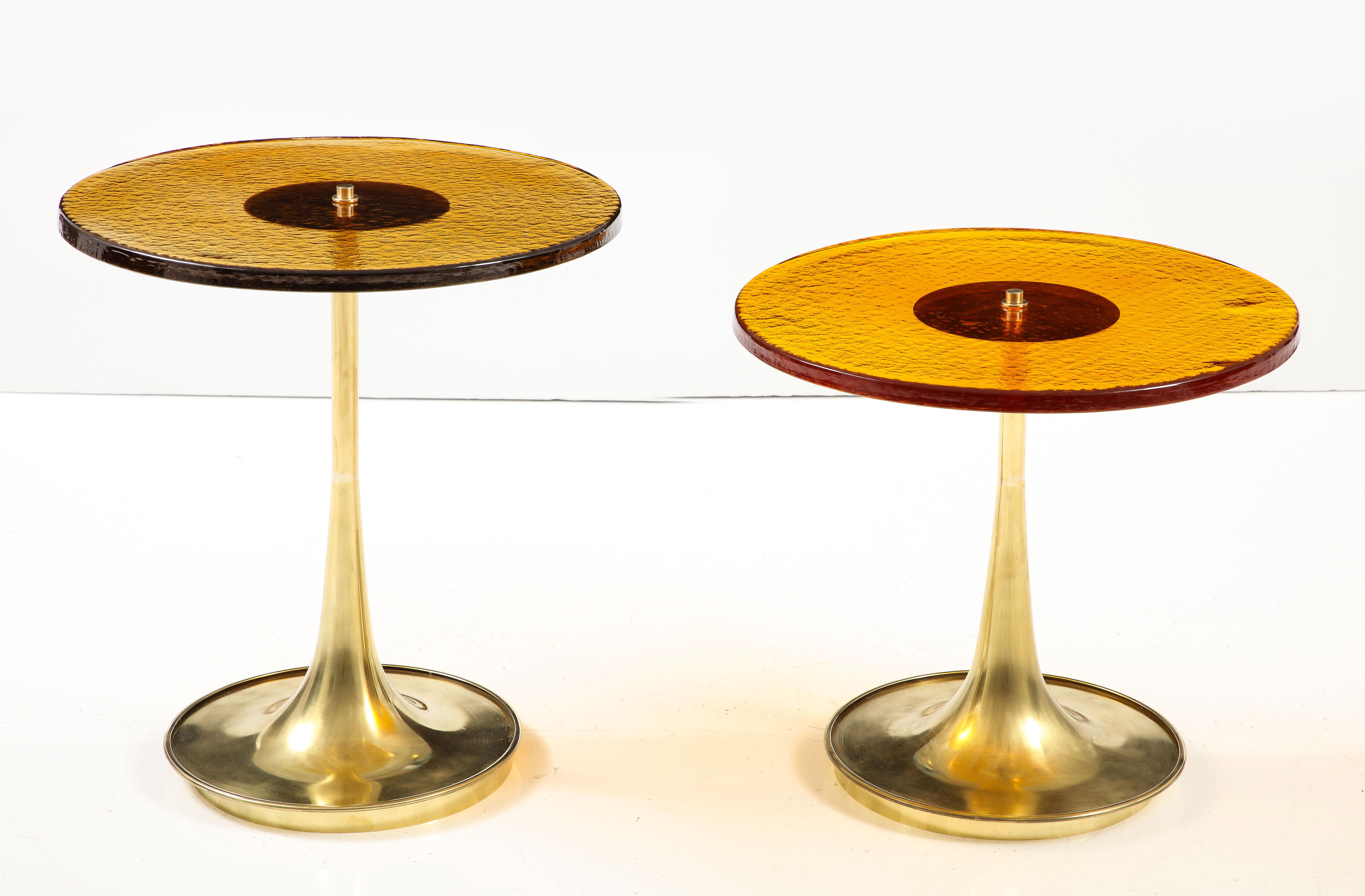 Round Amber Deep Gold Murano Glass and Brass Martini or Side Table, Italy 2