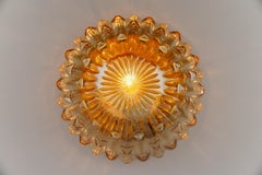 Round Amber Geometric Glass Flush Mount Lamp, Germany 1960s