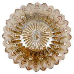 Round Amber Geometric Glass Flush Mount Lamp, Germany 1960s