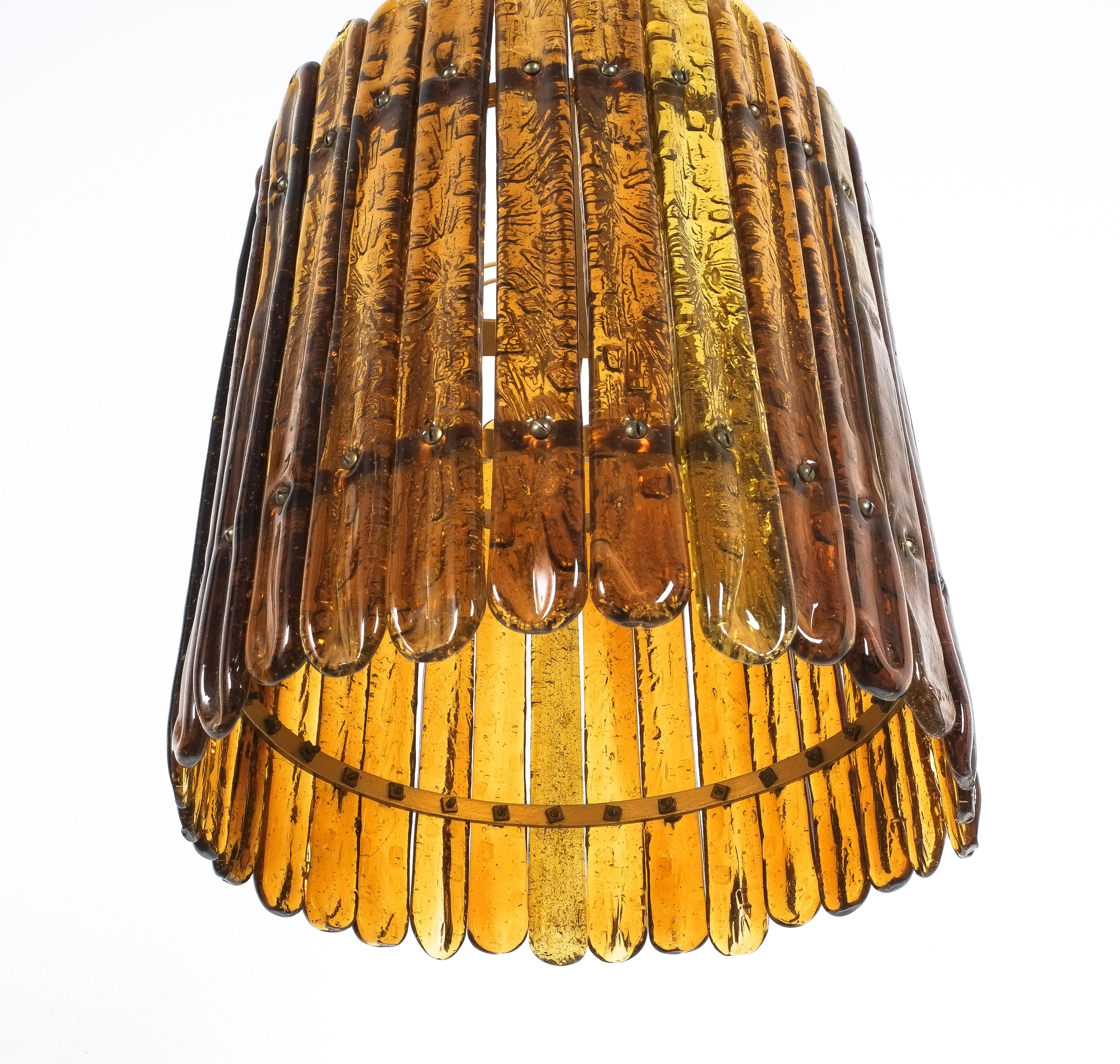 Mexican Round Amber Glass Chandelier by Felipe Delfinger Feders, Midcentury