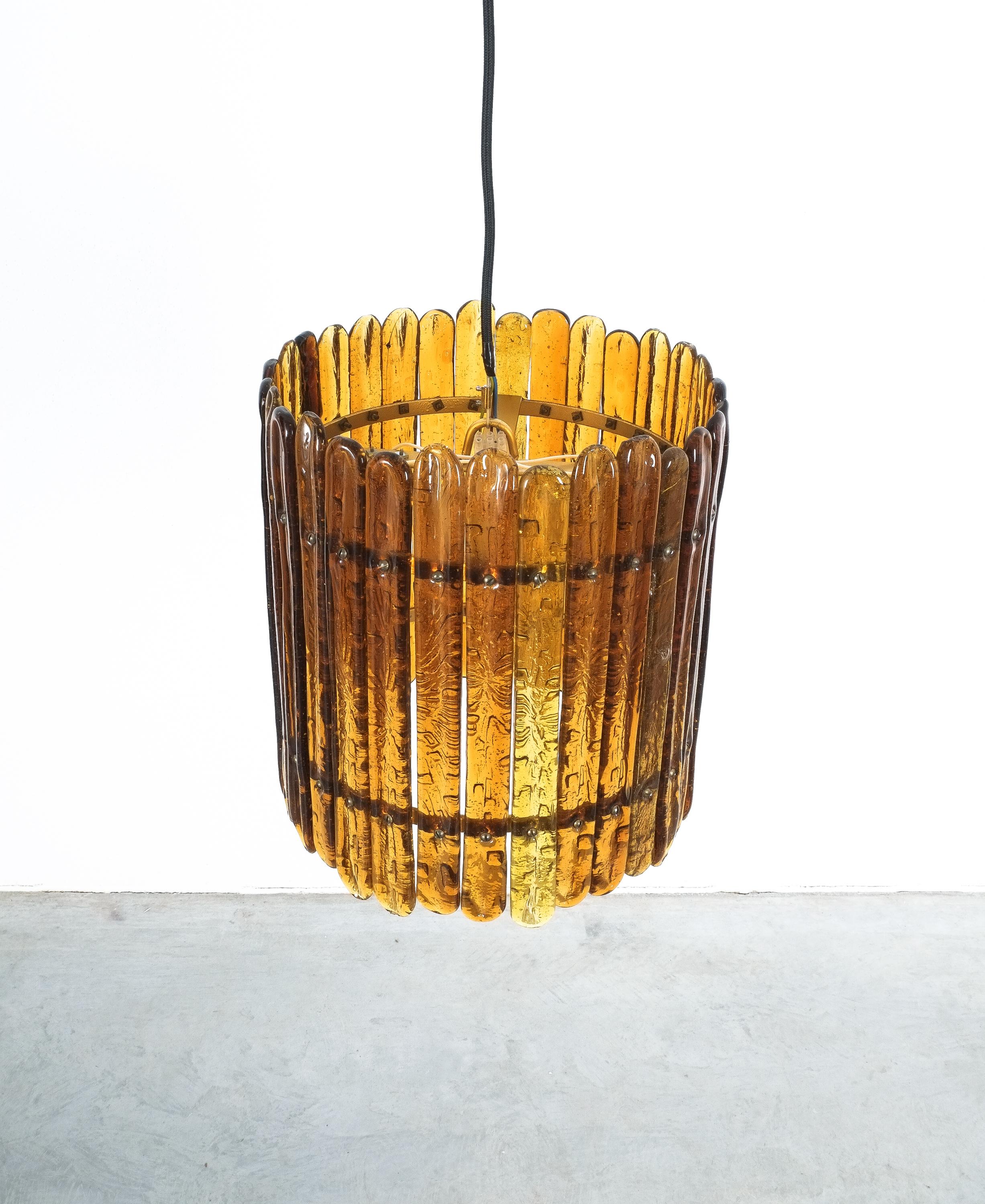 Lacquered Round Amber Glass Chandelier by Felipe Delfinger Feders, Midcentury