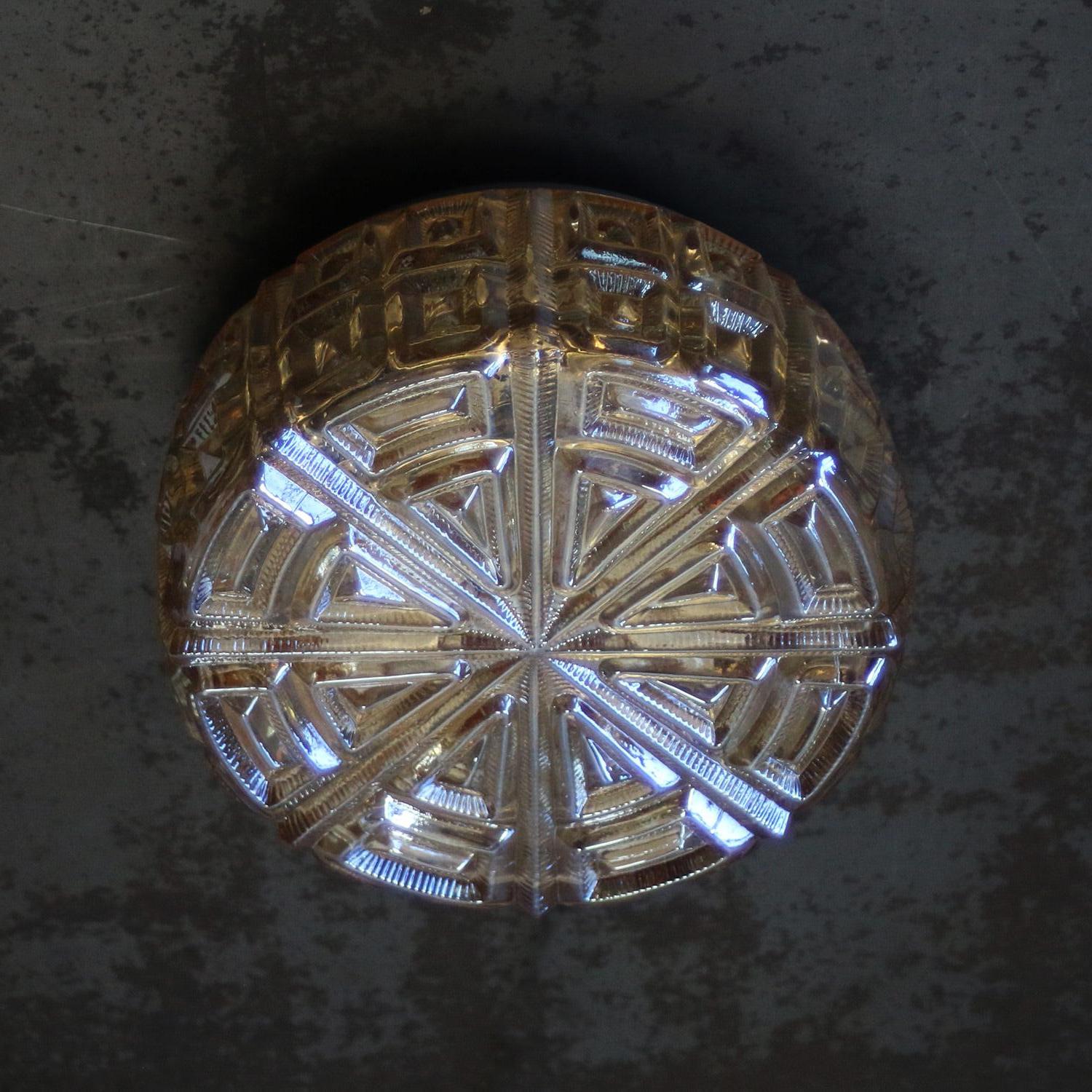 German Round Amber Glass Mid-Century Sconces Flush Mounts