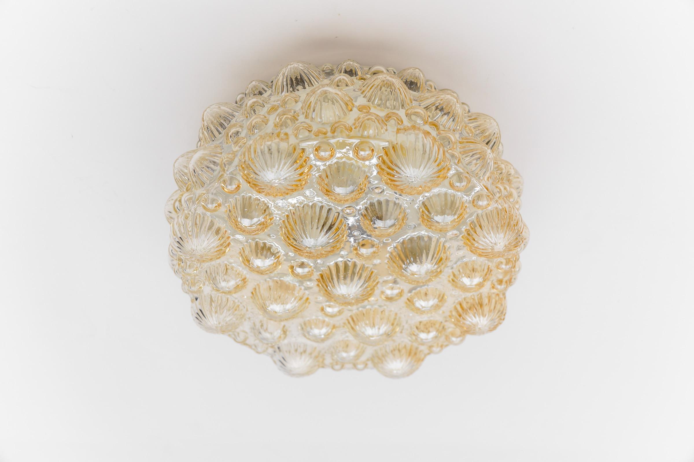 Mid-20th Century Round Amber Mid-Century Modern 3D Fossil Shell Shape Flush Mount Lamp, 1960s For Sale
