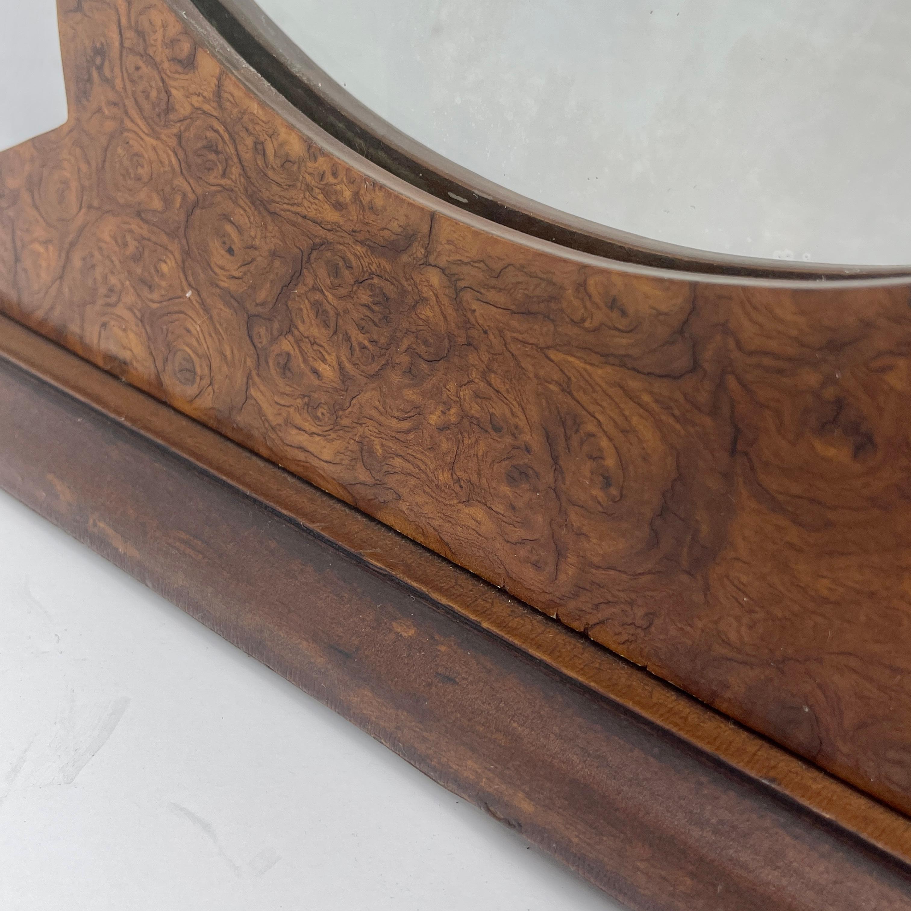 Round American 1930's Burlwood Vanity Table Mirror For Sale 3