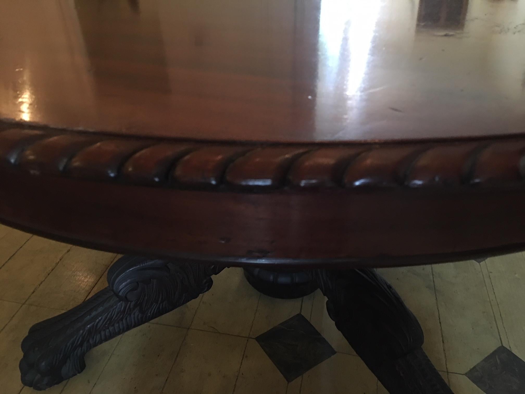 Mahogany Round American Empire Pedestal Dining Table with Extension Leaf, 19th Century