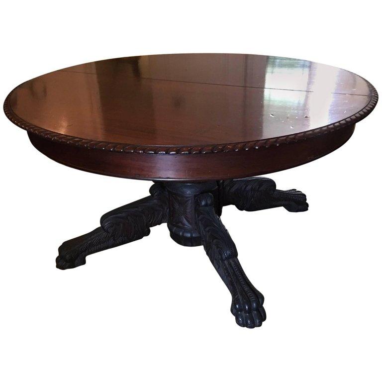 Round American Empire Pedestal Dining Table with Extension Leaf, 19th