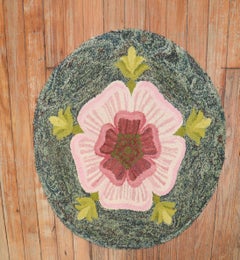 Round American Hooked Floral Rug