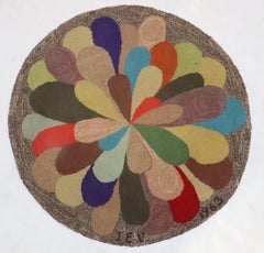 Round American Hooked Rug Dated 1963