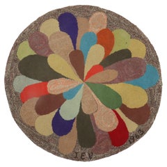 Round American Hooked Rug Dated 1963