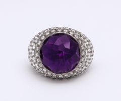 Round Amethyst and Pave Diamond Cocktail Ring