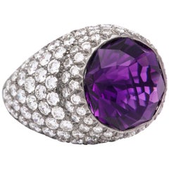 Round Amethyst and Pave Diamond Cocktail Ring