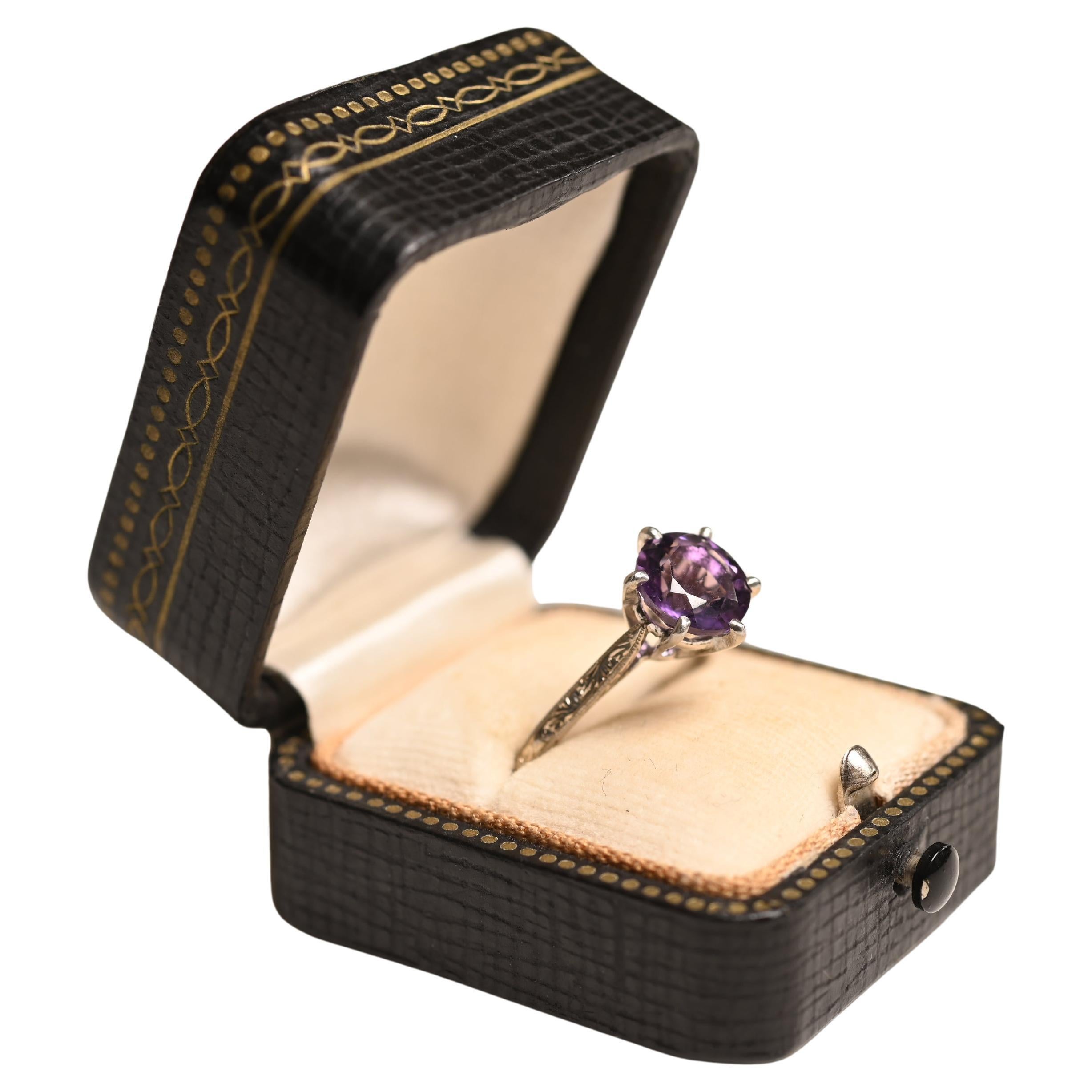Round Amethyst (Approx 1.9-Carats) Cocktail Ring, Platinum, France For Sale