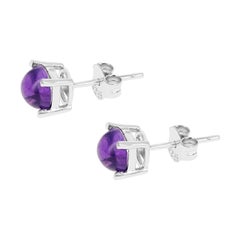 Round Amethyst Cabochon Stud Earrings, Sterling Silver