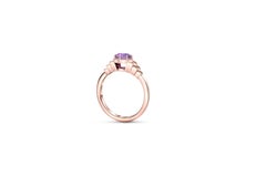 Round amethyst & colorless topazes engagement 14k gold ring