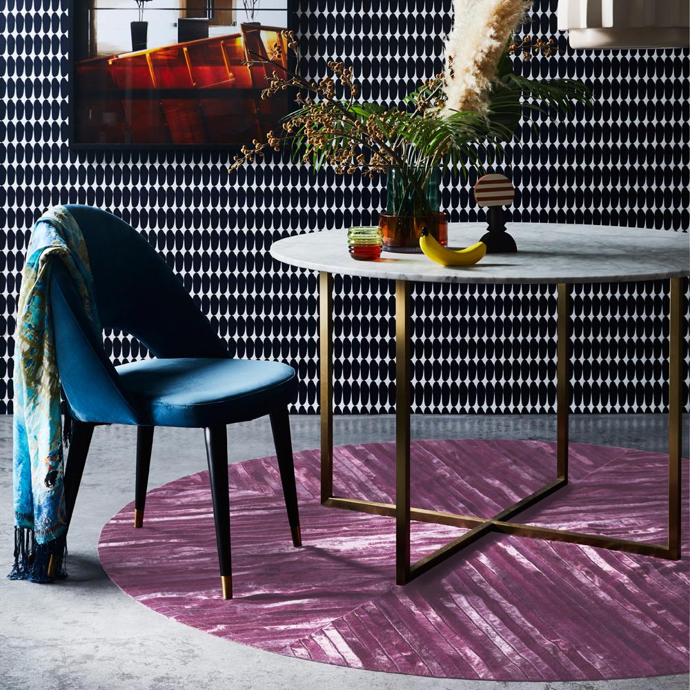 Art Deco Round Amethyst Customizable La Quinta Cowhide Area Floor Rug X-Large  For Sale