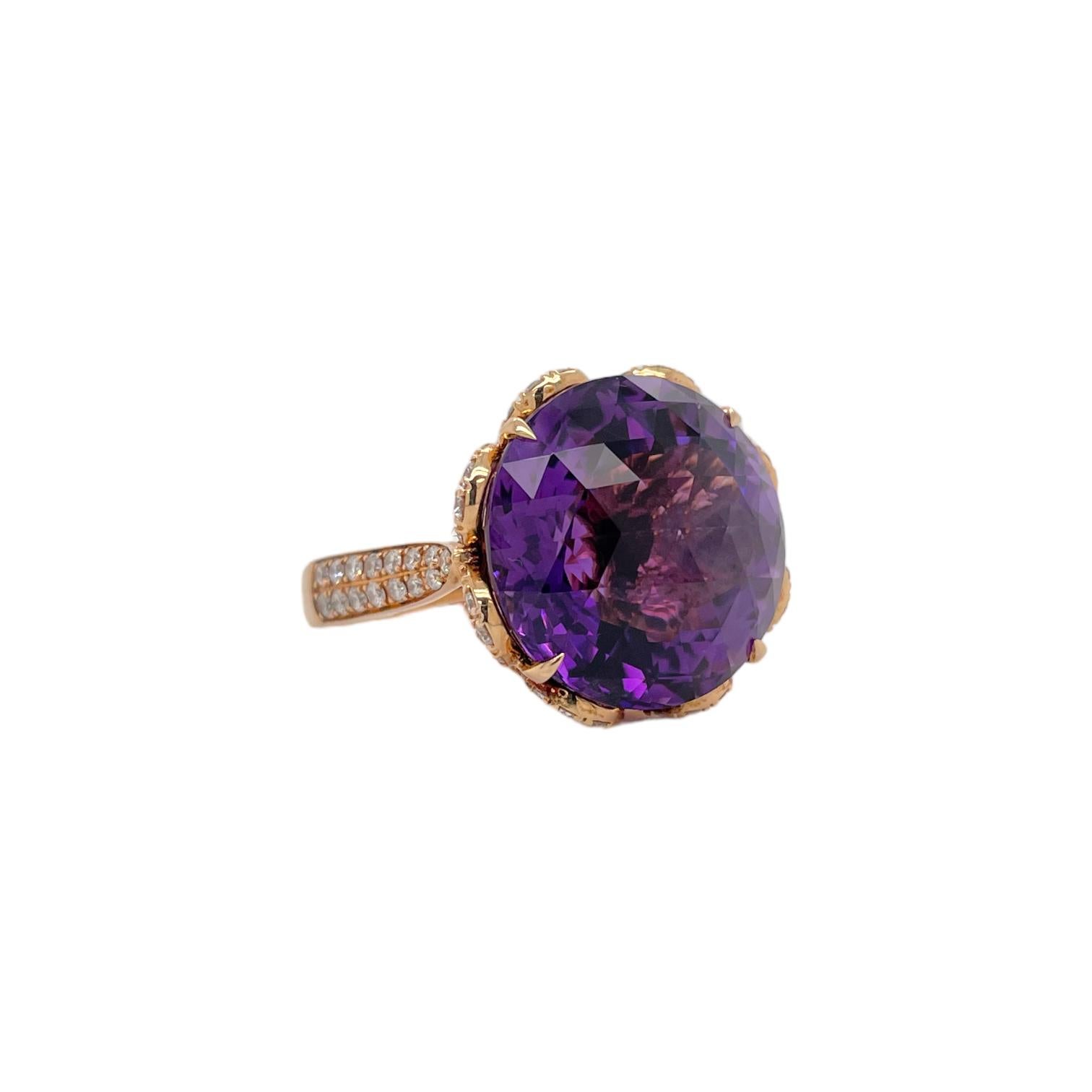 Women's Round Amethyst & Diamond Ring in 18K Rose Gold  For Sale