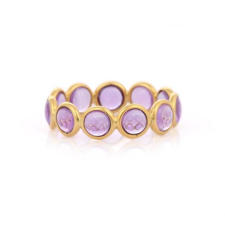 For Sale:  Round Amethyst Full Eternity Band Ring in 18k Solid Yellow Gold 4