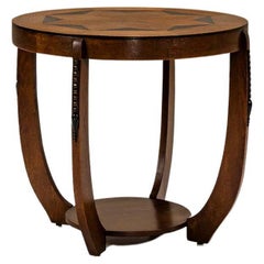 Round Amsterdam School Side Table In Oak And Coromandel, Netherlands 1930's