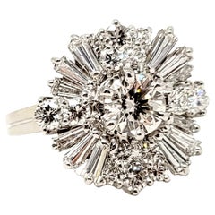 Round and Baguette Diamond Ballerina Cocktail Ring in 18 Karat White Gold