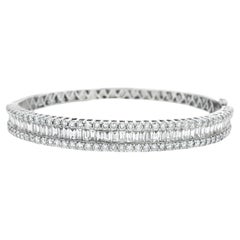 Round and Baguette Diamond Bangle in 14K White Gold 4.50ct