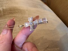 Round and Baguette Diamond Cross Pendant 3.50 Carat Total Weight in Yellow Gold