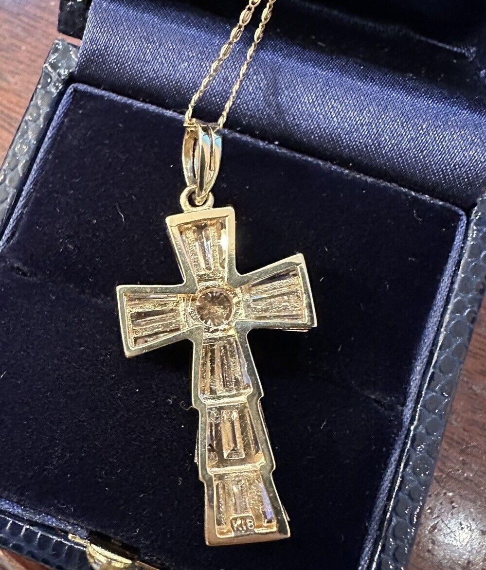 Round Cut Round and Baguette Diamond Cross Pendant 3.50 Carat Total Weight in Yellow Gold