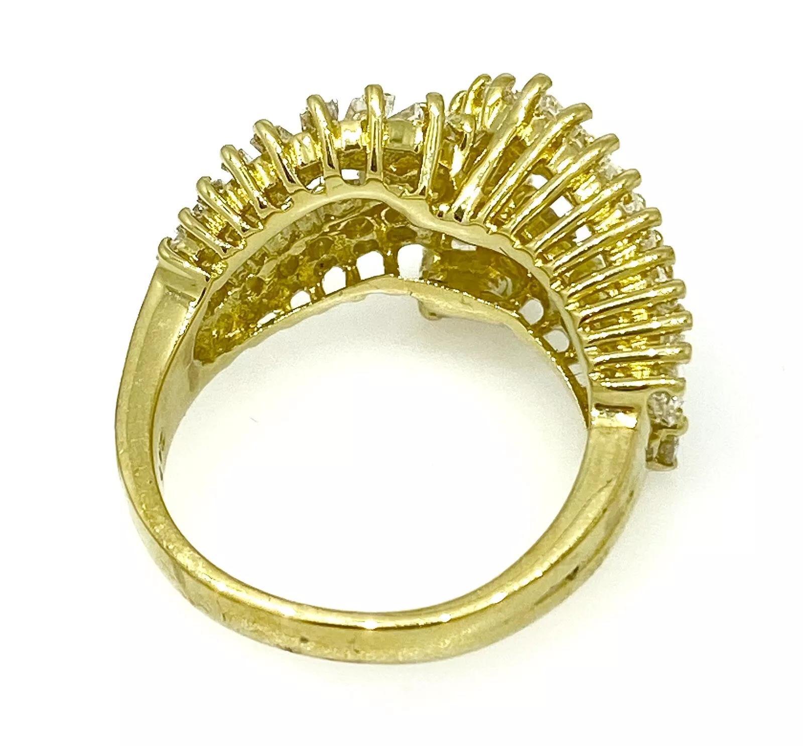 Women's Round and Baguette Diamond Crossover Band Ring in 18K Yellow Gold For Sale
