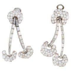Round and Baguette Diamond Double-Drop Earrings