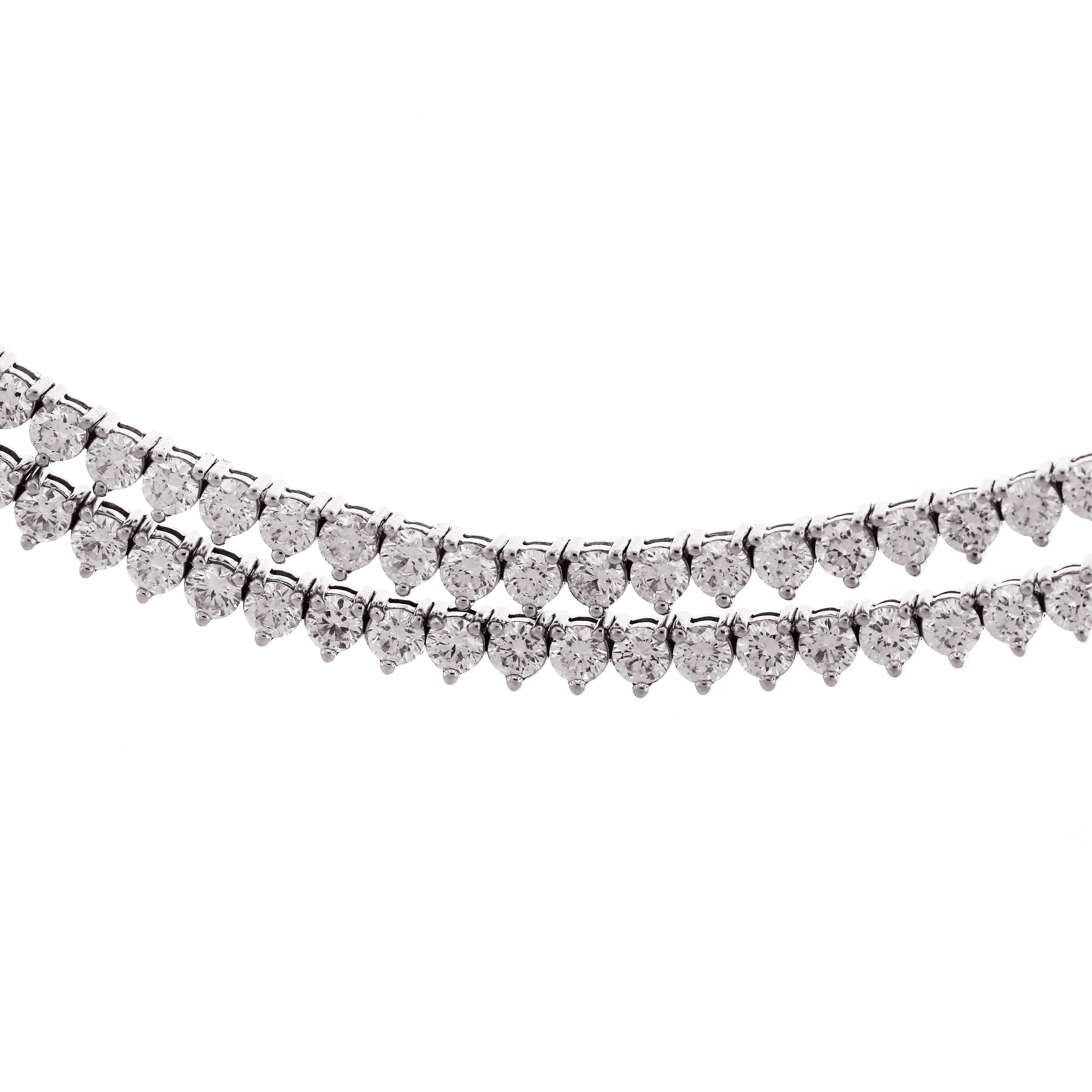 Round Cut Platinum Large Dangling Baguette Round Diamond Pendant Double Tennis Necklace For Sale