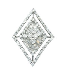 Round and Baguette Diamond Geometric Stud Earrings Set in 18 Karat White Gold
