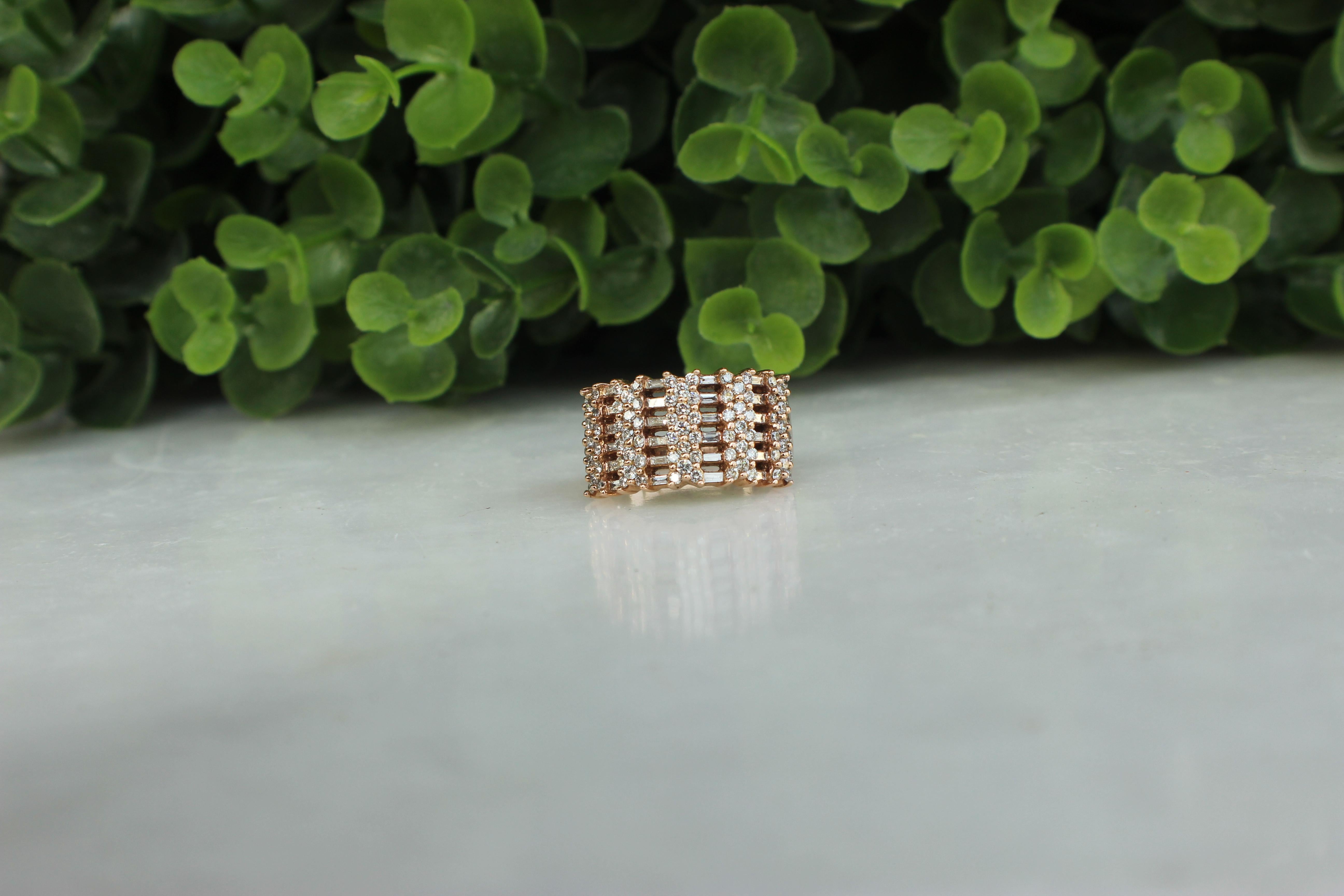 For Sale:  Round and Baguette Diamond Half Eternity Ring Set In 18K Solid Gold 10