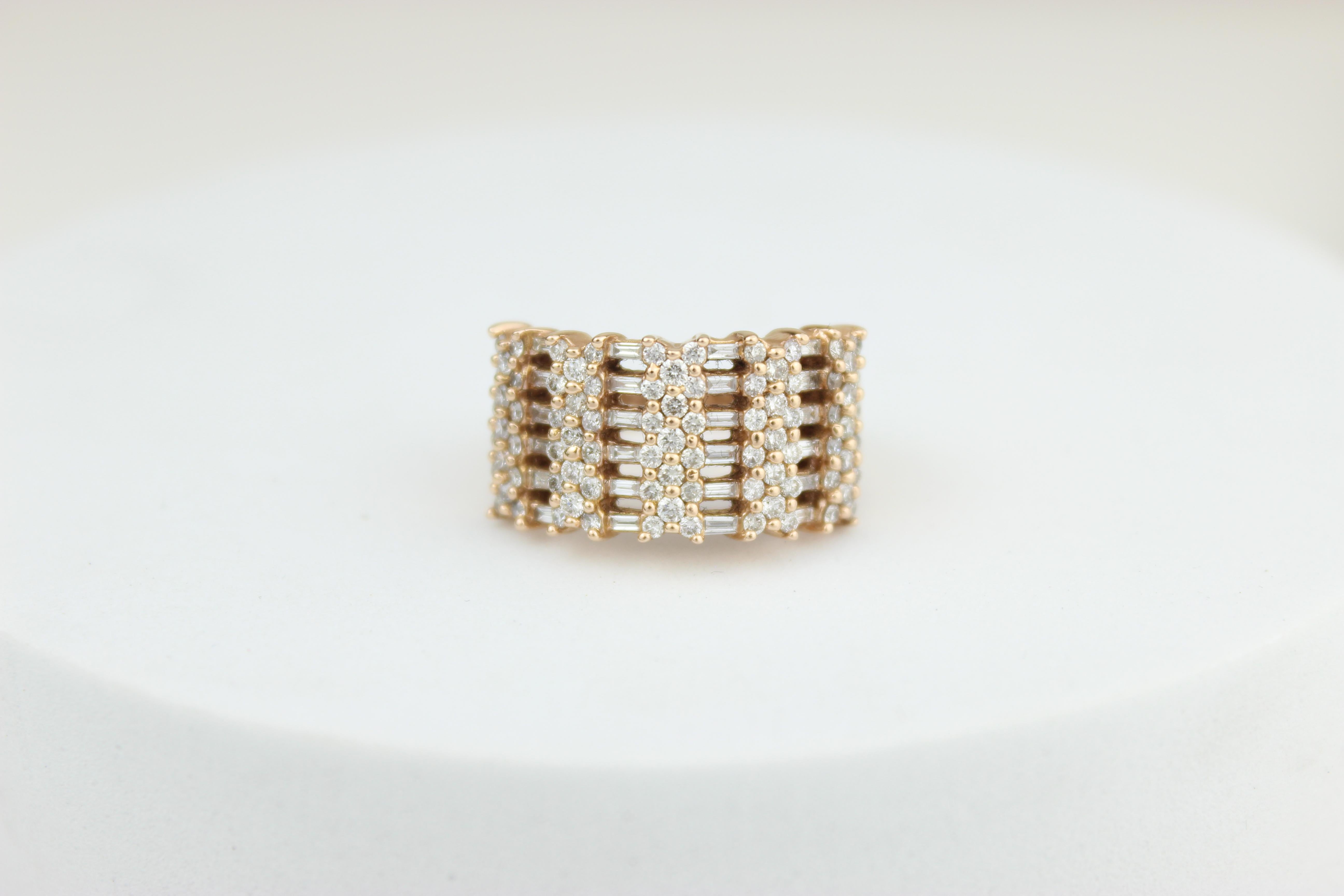 For Sale:  Round and Baguette Diamond Half Eternity Ring Set In 18K Solid Gold 2