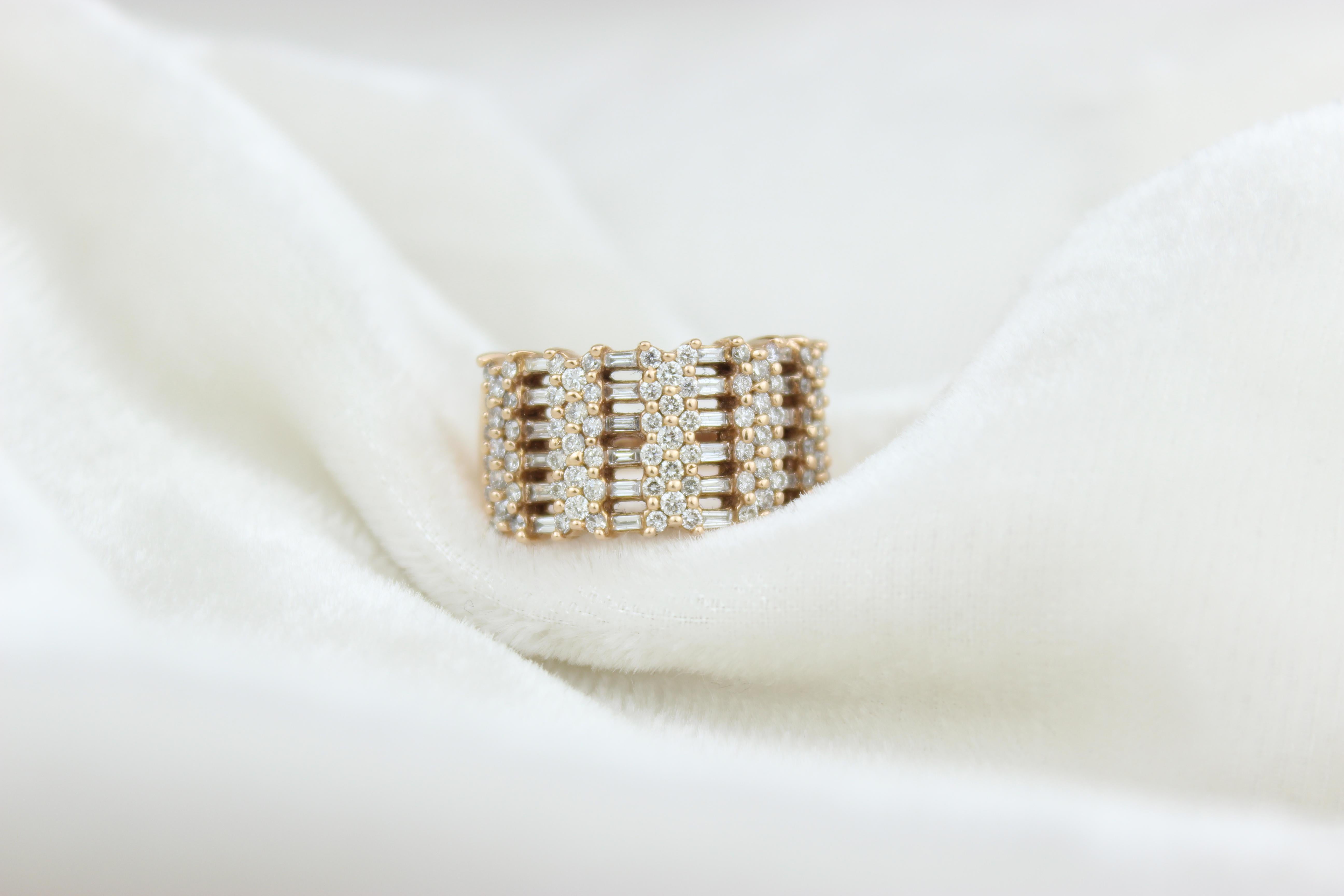 For Sale:  Round and Baguette Diamond Half Eternity Ring Set In 18K Solid Gold 4