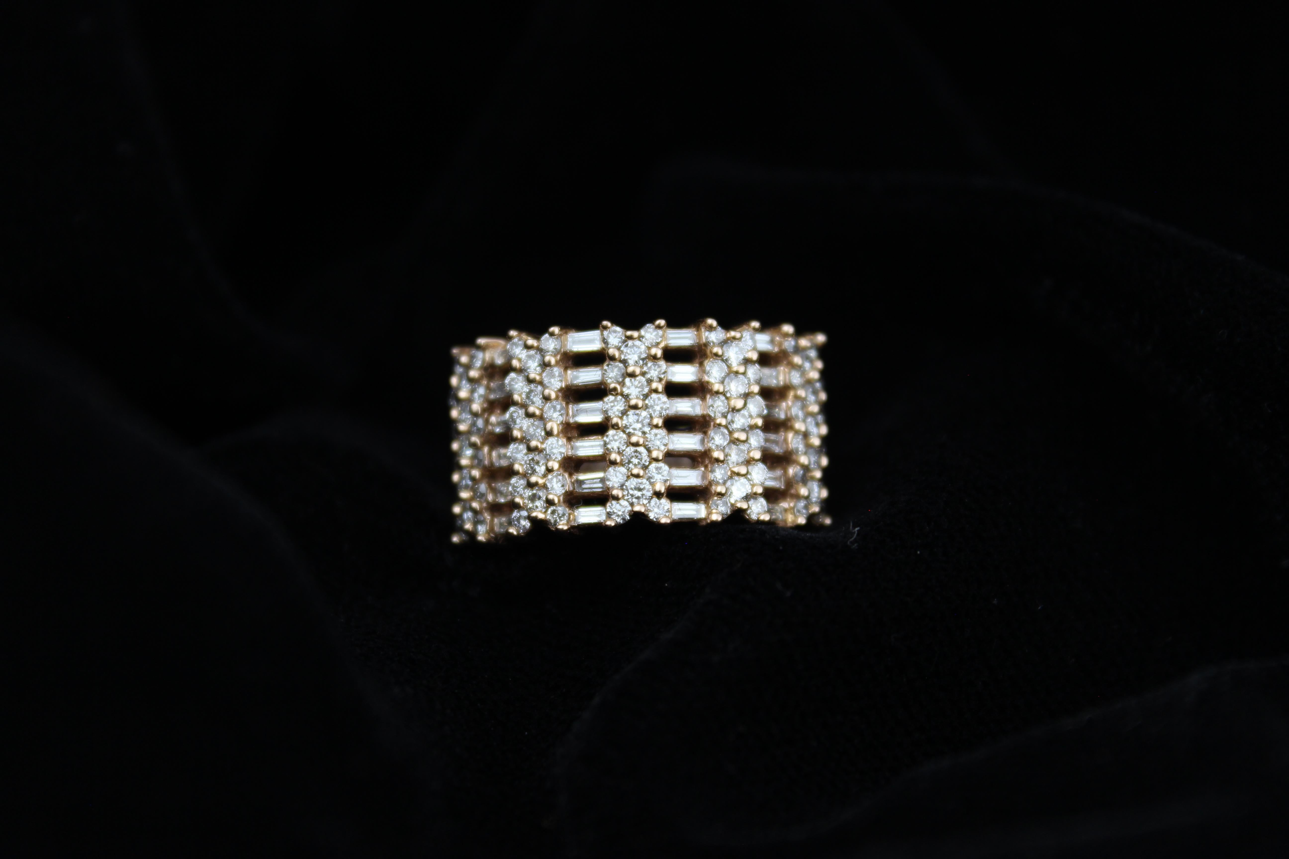 For Sale:  Round and Baguette Diamond Half Eternity Ring Set In 18K Solid Gold 8