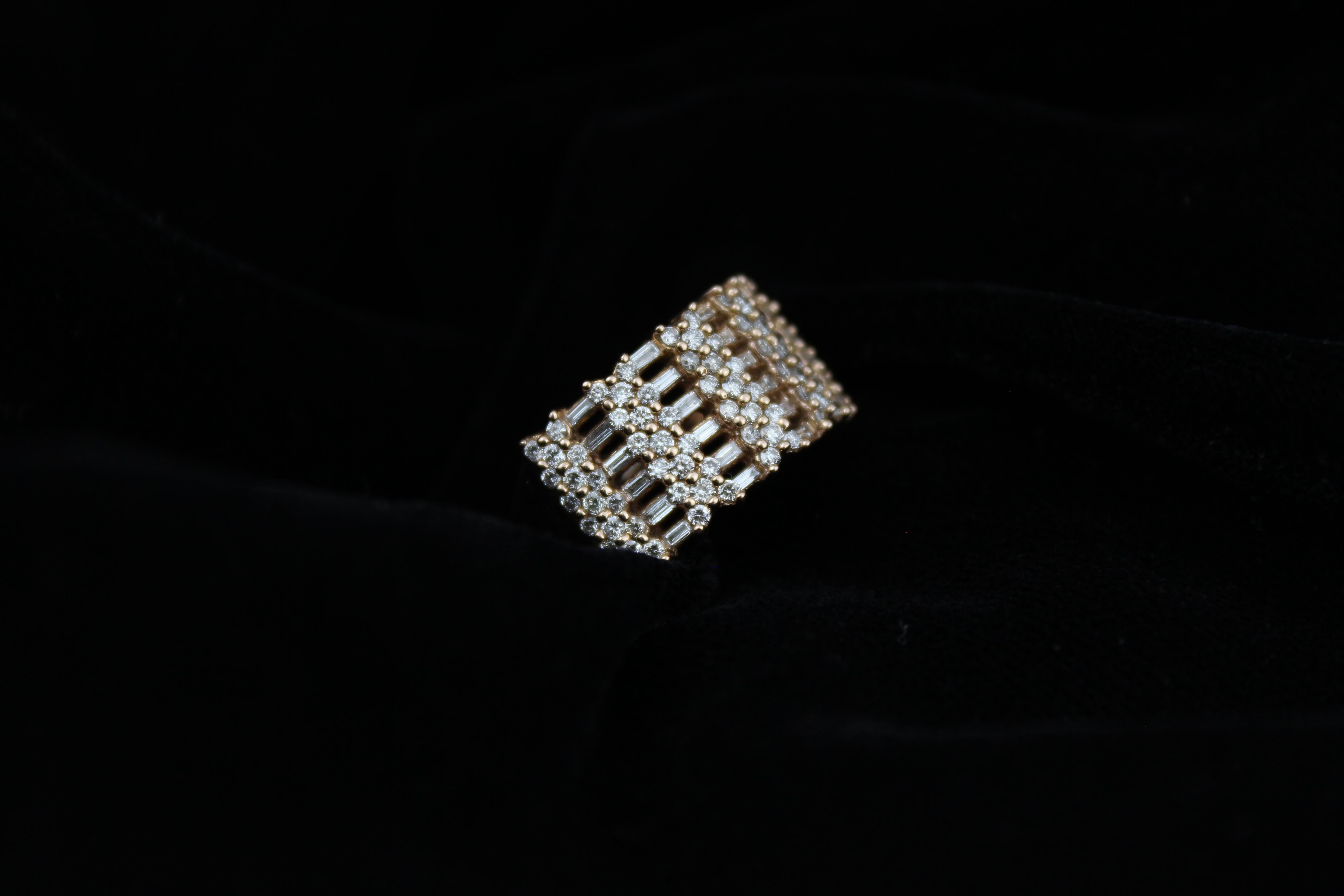 For Sale:  Round and Baguette Diamond Half Eternity Ring Set In 18K Solid Gold 9
