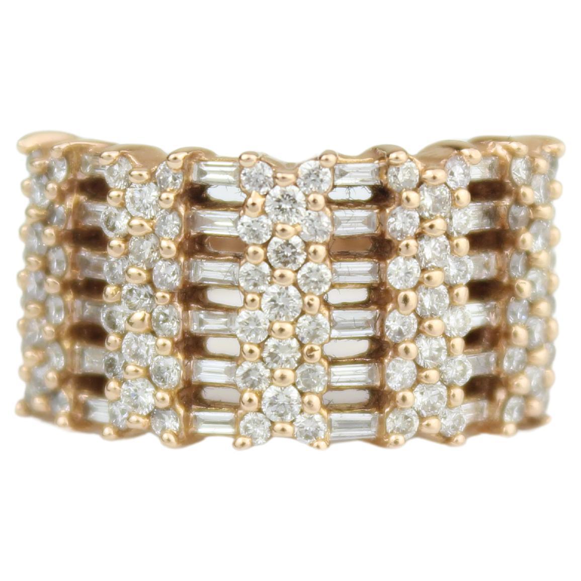 Halb-Eternity-Ring aus 18 Karat massivem Gold mit rundem und Baguette-Diamant