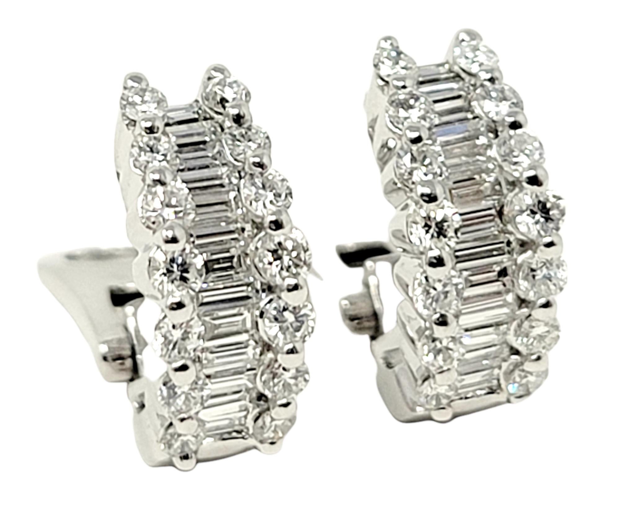Simple yet stunning 14 karat gold and diamond huggie earrings are perfect for any occasion and bring a touch of elegance to any look. The curved shape gently hugs the ear for a contoured and secure fit, while the sparkling diamonds shimmer and shine