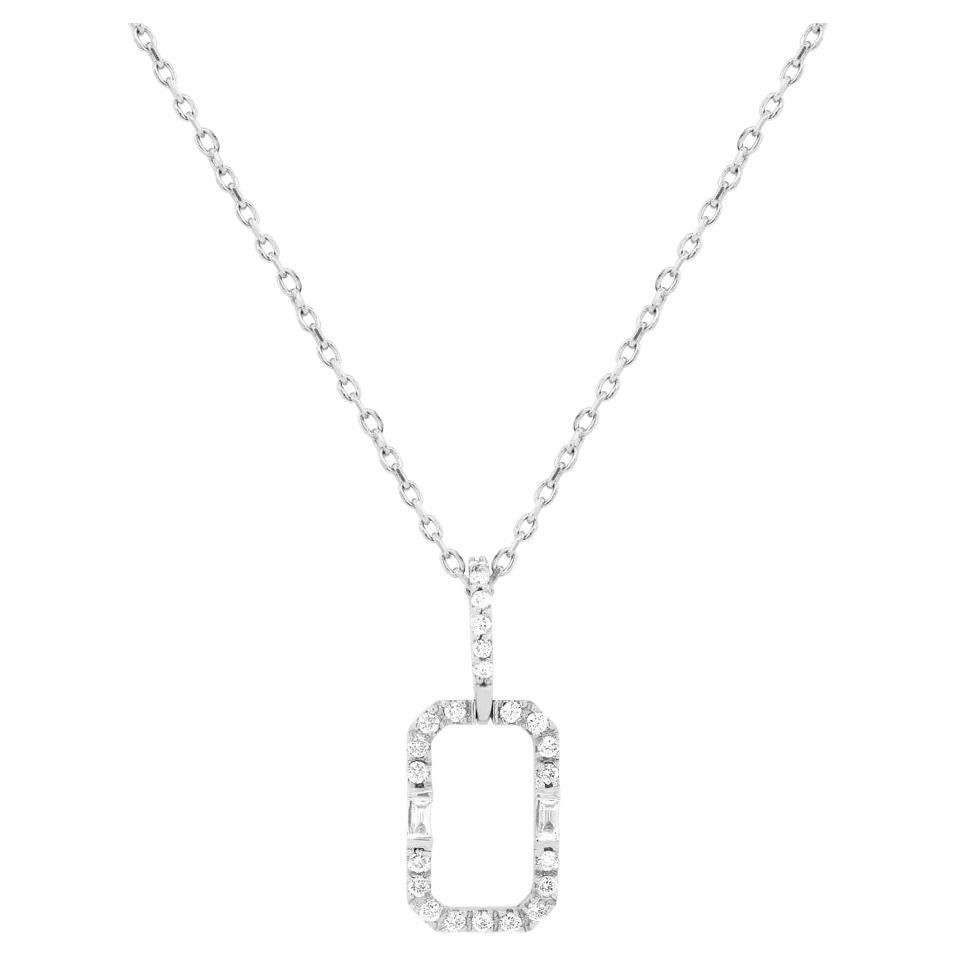 Round and Baguette Diamond Pendant Necklace White Gold Large Statement 14K