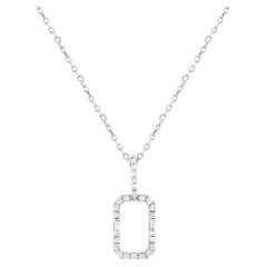 Round and Baguette Diamond Pendant Necklace White Gold Large Statement 14K