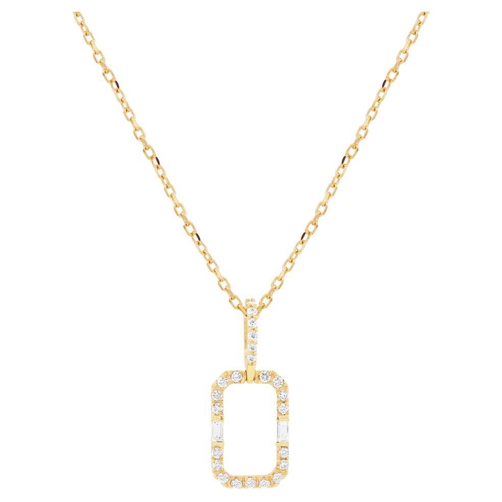 Round and Baguette Diamond Pendant Necklace Yellow Gold Large Statement 14K