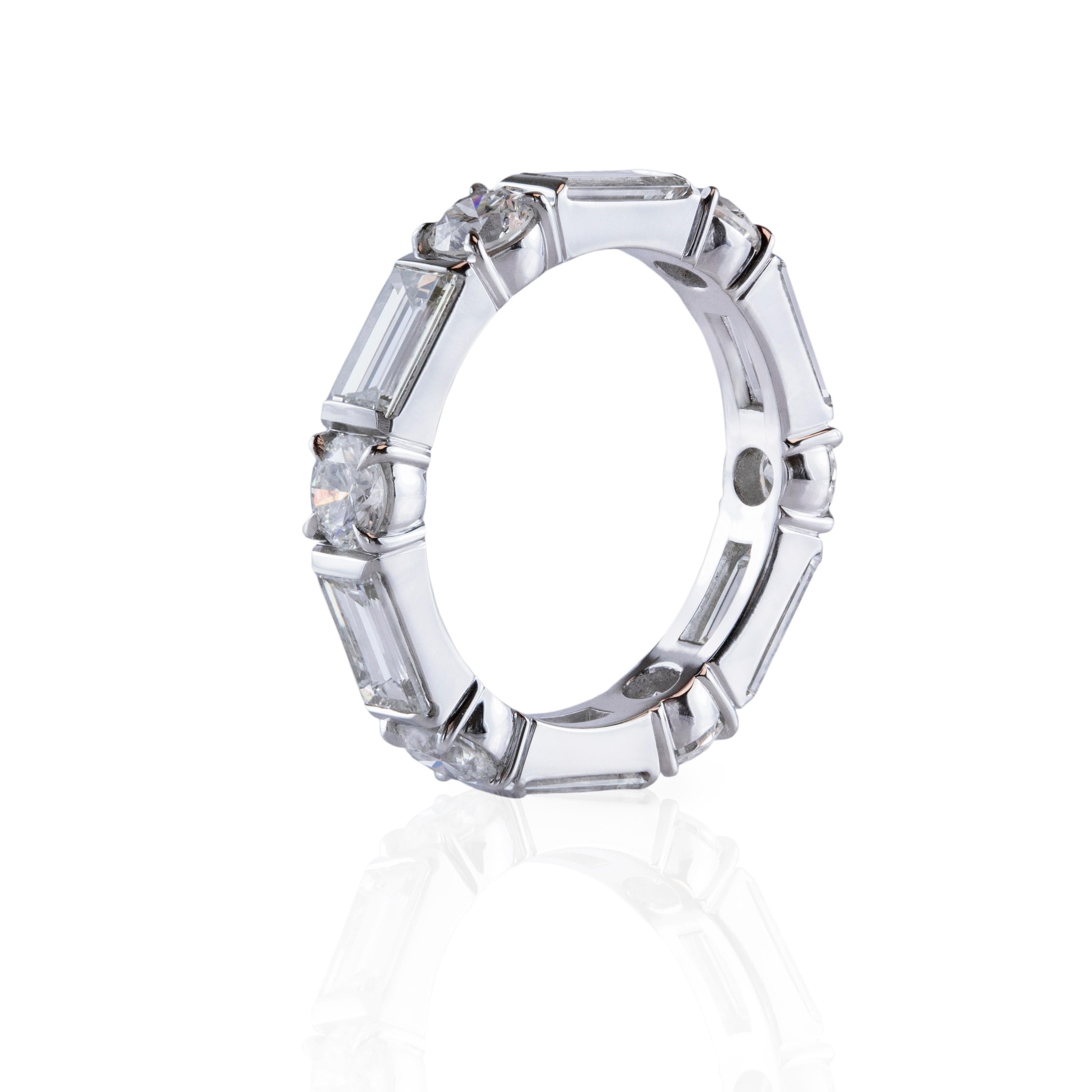 3.72 Carats Total Round and Baguette Cut Diamonds Eternity Wedding Band ...