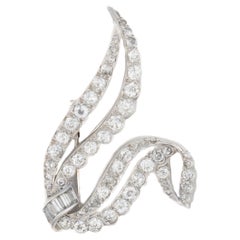 Antique Round and Baguette Diamond Ribbon Brooch in Platinum