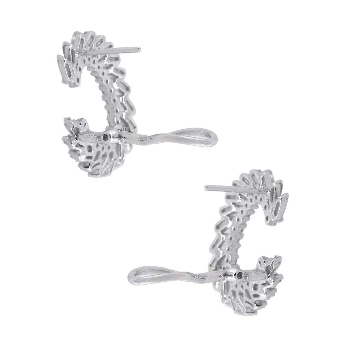 Baguette Cut Round and Baguette Diamond Spiral Earrings