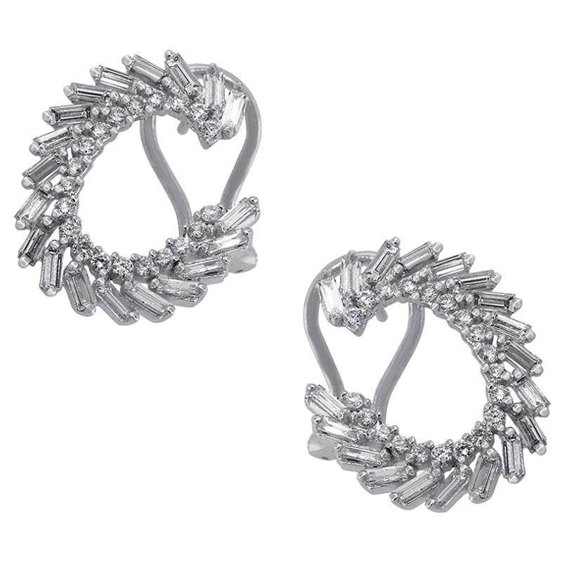Round and Baguette Diamond Spiral Earrings