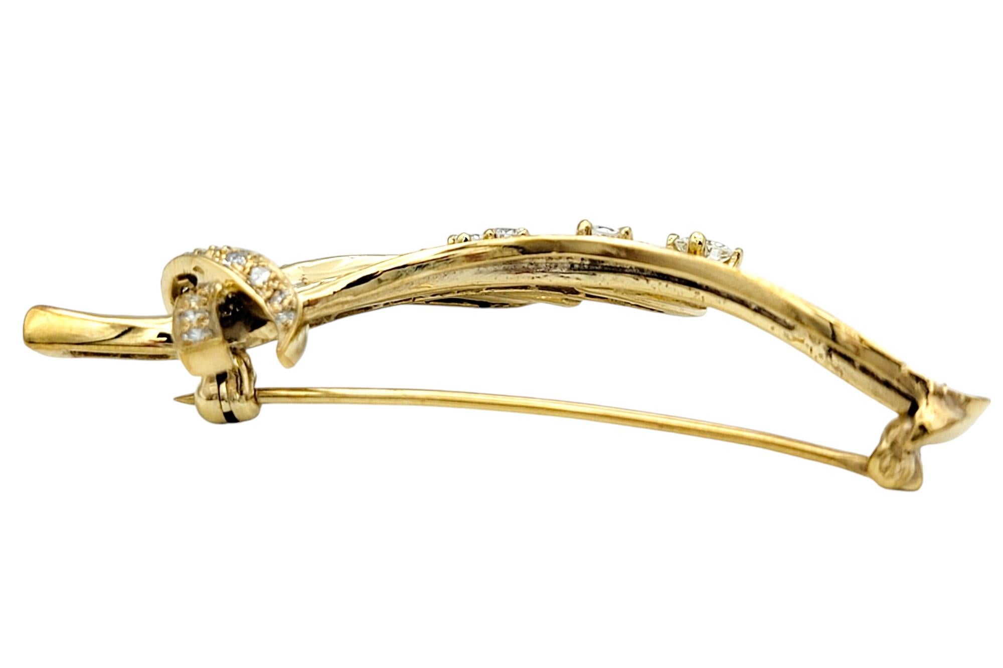 Women's Round and Baguette Diamond Spray Brooch in Polished 14 Karat Yellow Gold For Sale