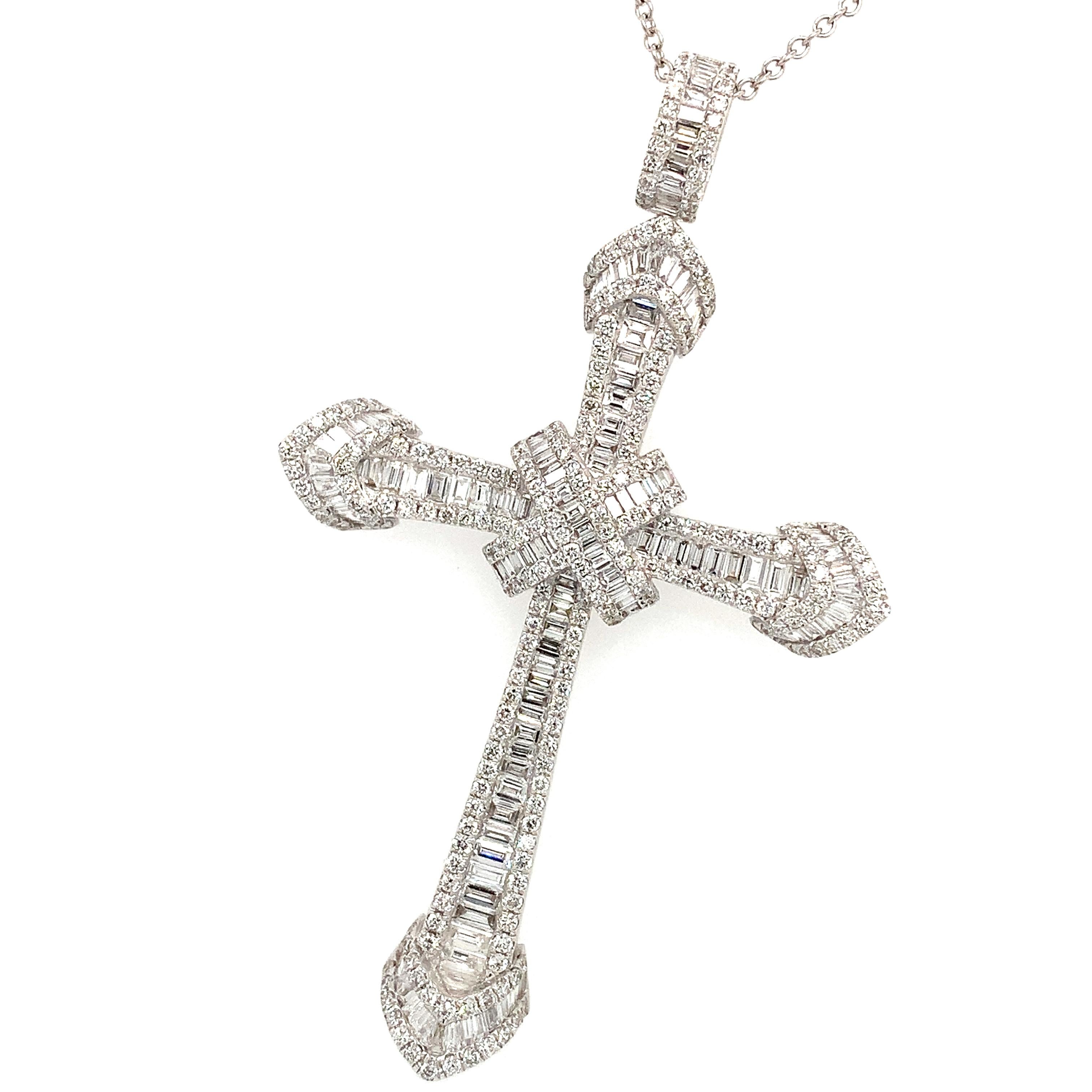 da uomo o donna Collana con diamanti rotondi e baguette srt deco a goccia grande in oro bianco 18 carati in vendita