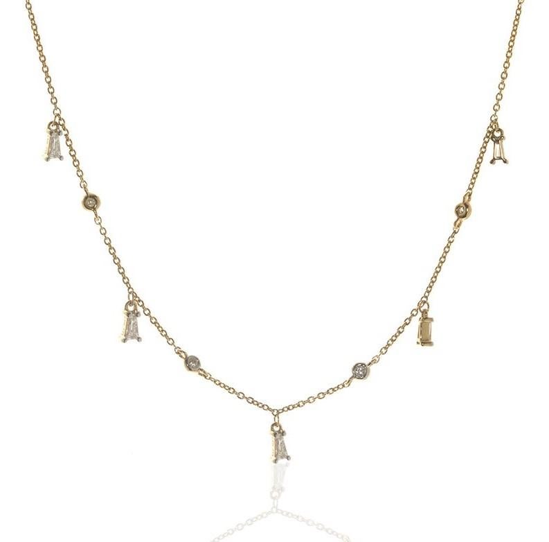 Round and Baguette Diamond Tassels Necklace für Damen oder Herren