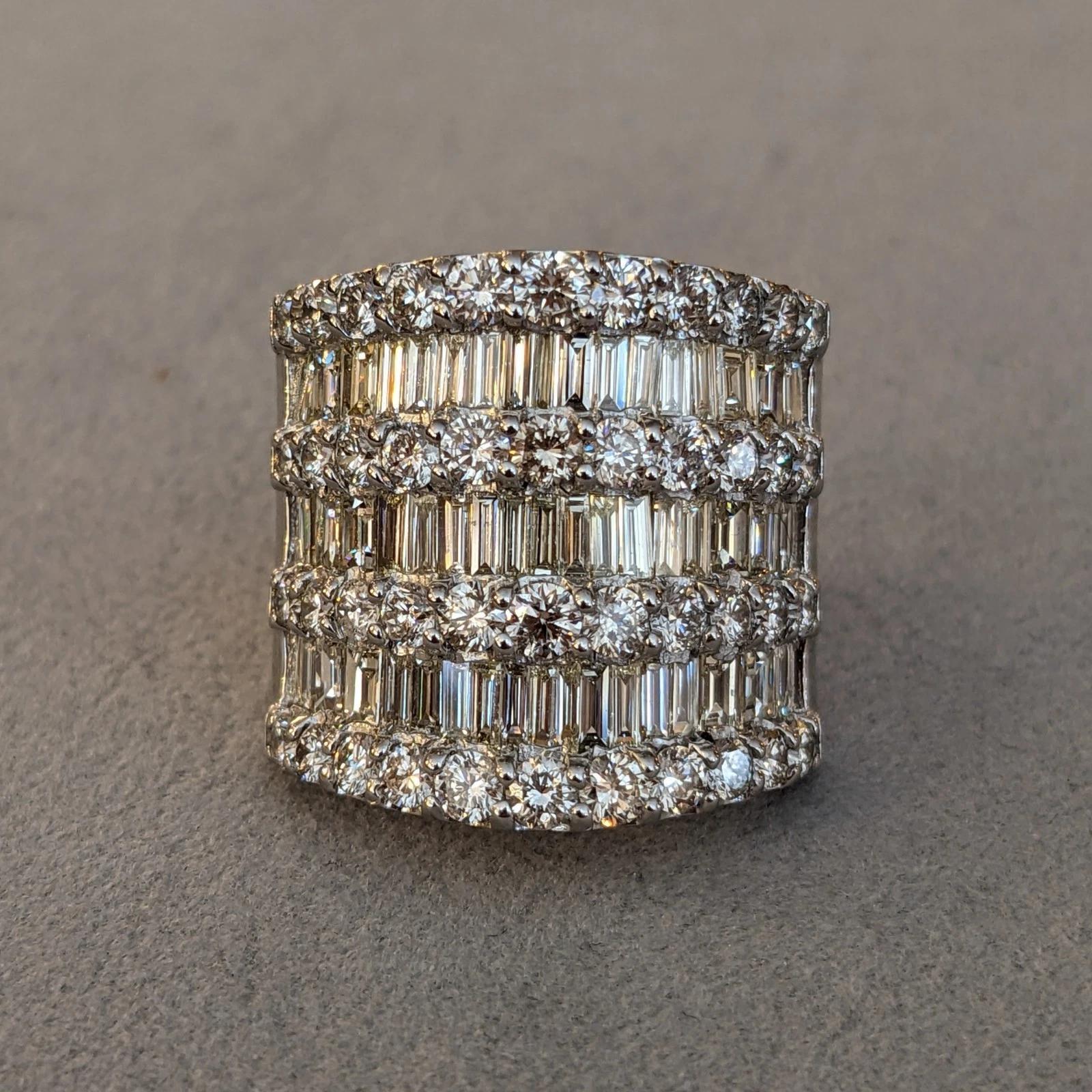Taille baguette Round and Baguette Diamond Wide Band Ring 5.00 cttw in Platinum en vente