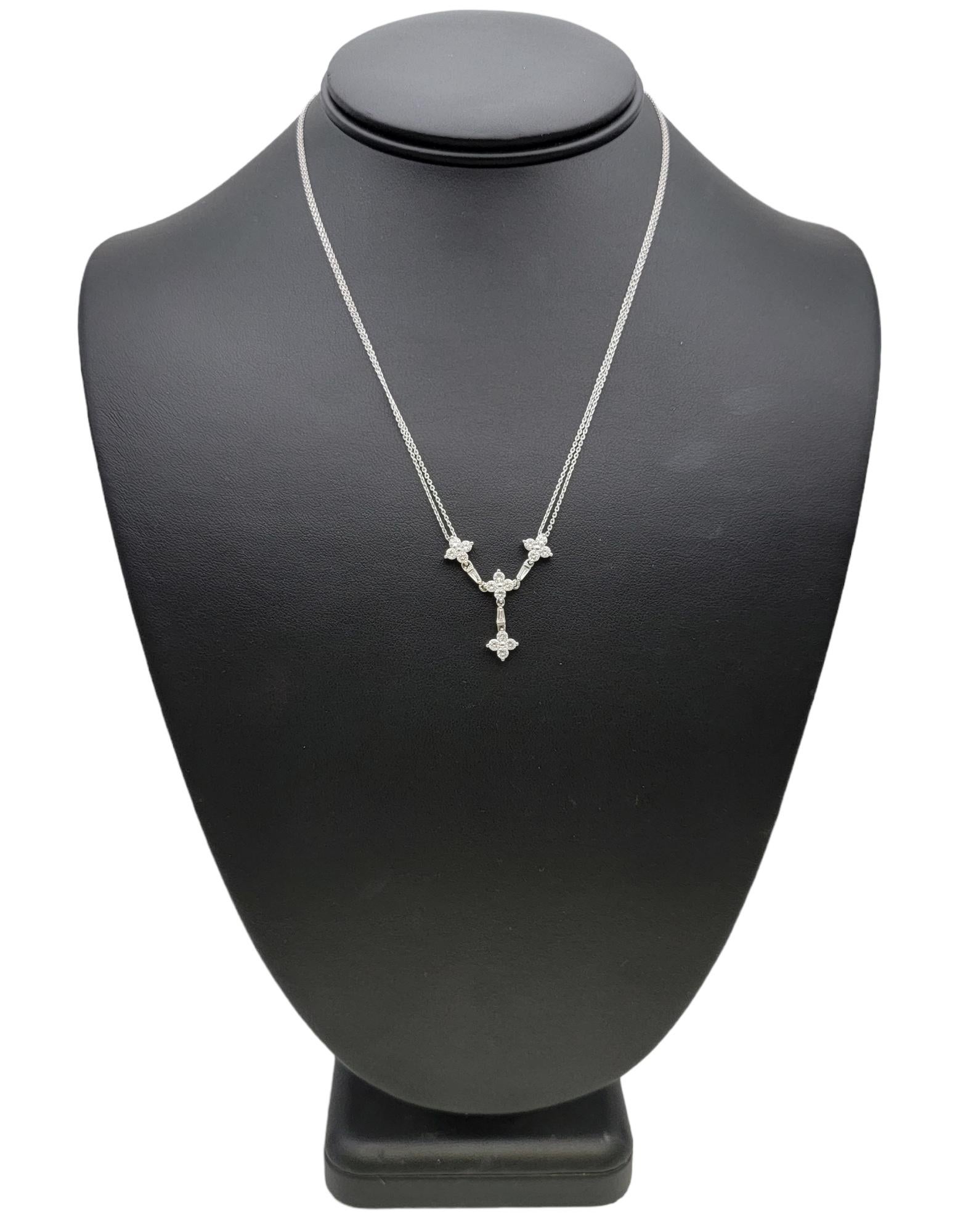 Round and Baguette Diamond 'Y' Shaped Double Chain Drop Necklace in White Gold For Sale 5